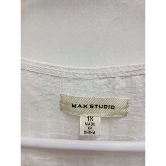 Max Studio Womens BOHO Top Size 1X White Embroidered 3/4 Bell Sleeve Peasant - Picture 3 of 9